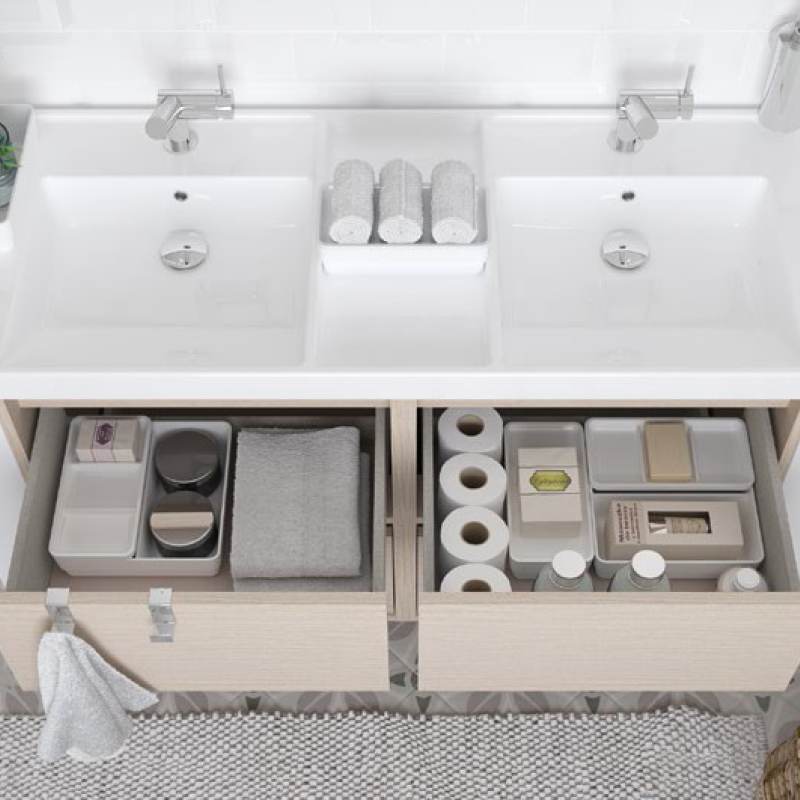 Mueble cuatro cajones con lavabo resina dos senos
