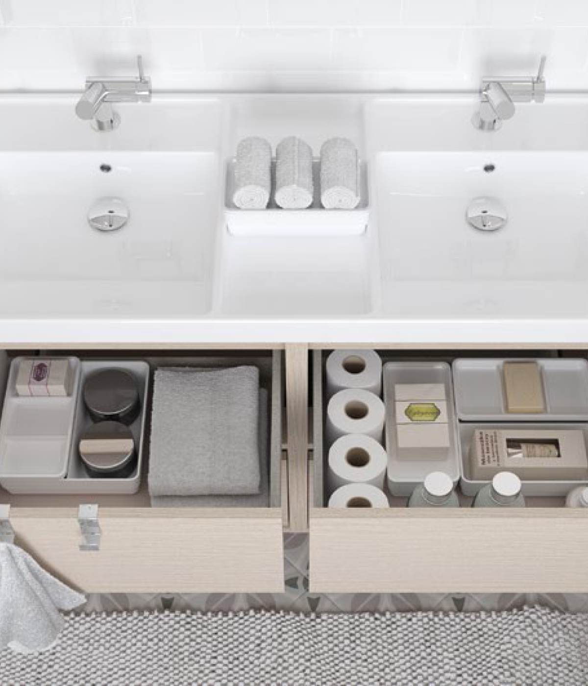 Mueble cuatro cajones con lavabo resina dos senos